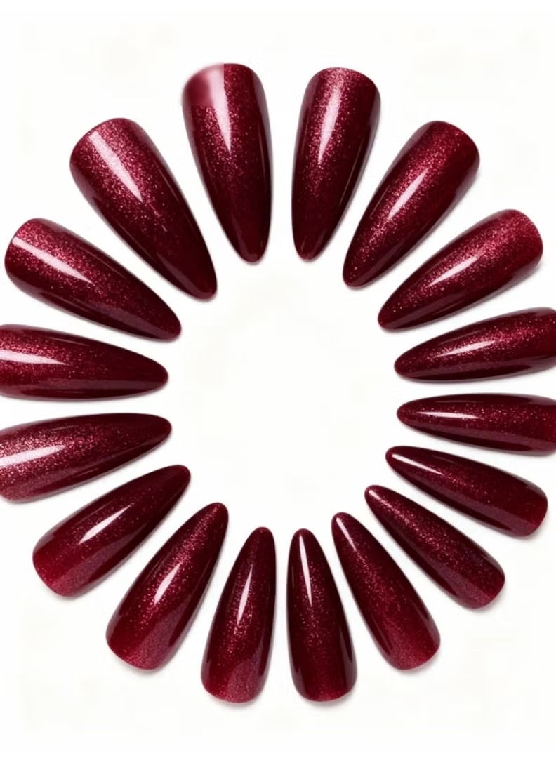 HTKCRX Burgundy Gold Glitter Press On Nails | Luxury Gradient Mirror Shine | Eco-Friendly ABS Nail Kit | Quick Apply in One Minute | Waterproof, Durable, and Reusable | Natural Fit and Damage-Free Removal - Image 5